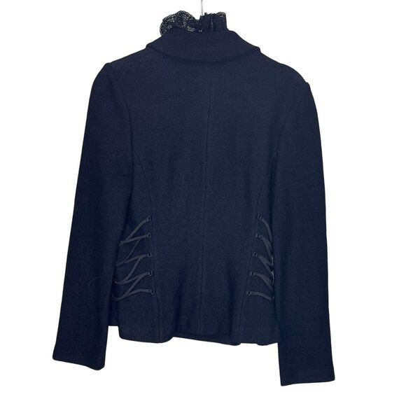 St John Collection Blazer Womens 4 Black Lace Ruffle Collar Corset Trim Made USA - Picture 2 of 8